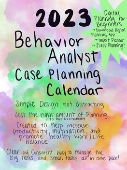 Preview of 2023 Behavior Analyst BCBA Case Planning Yearly Calendar
