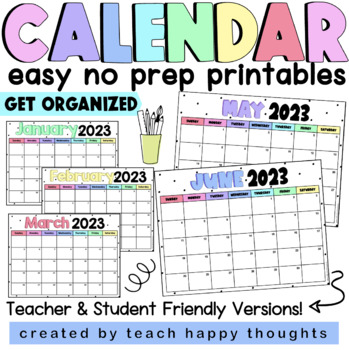Preview of 2023 2024 Blank Teacher MONTHLY CALENDAR Print Out Printable Templates Pastel