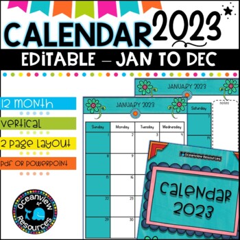 Preview of 2023 Calendar Editable-January to December 
