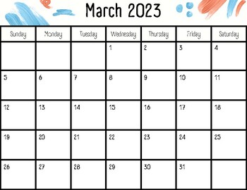 2023 Calendar, Paint Strokes, Printable, Blank Calendar by ...