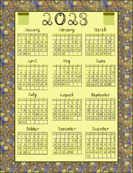 2023 Calendar Undulating Leaves Border Art Vertical Printable Letter Sheet