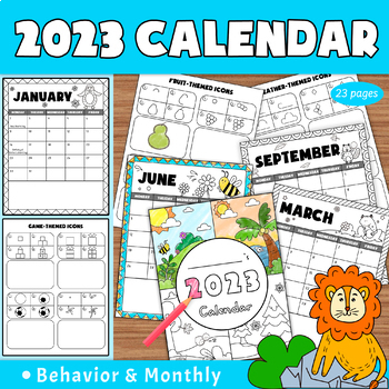 2023 Coloring Monthly Calendar | Directed Drawing Activity by Yeehoo Press