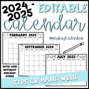 Preview of 2024 and 2025 Editable Monthly Calendar Template (FREE yearly updates!)