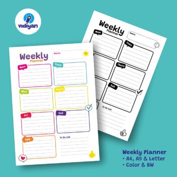 Preview of 2023 Fancy Weekly Planner for Kids - Color & BW - 3 Sizes (A4, A5, Letter)