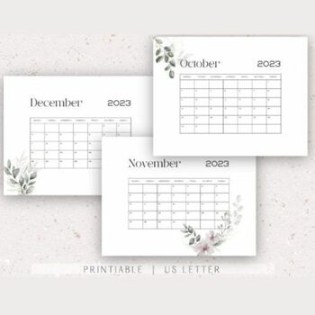 Preview of 2023 Floral Calendar - Monthly Planner with Watercolor   and Botanical Designs