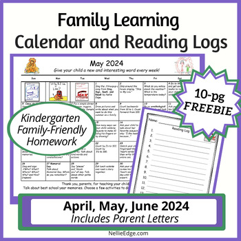 Preview of 2024 Free April, May, June Family Calendar and Reading Logs