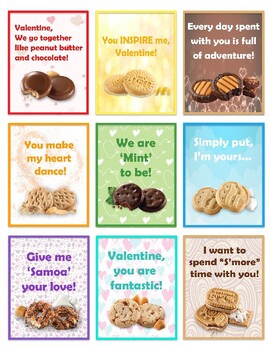 Preview of 2024 Girl Scout Cookie Printable Valentine gift tags cards LBB