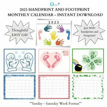 Preview of 2023 Handprint and Footprint Monthly Calendar - Instant Download (Sun-Sat Week)