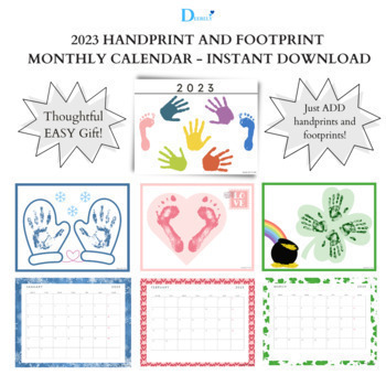 Preview of 2023 Handprint and Footprint Monthly Calendar (Mon-Sun Weeks)