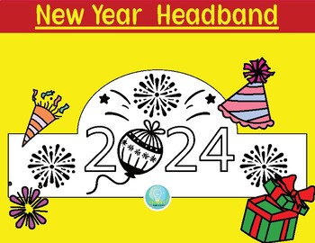 Preview of Happy New Year 2024 Crown Hat Headband New Year's Eve Winter Craft Coloring Free