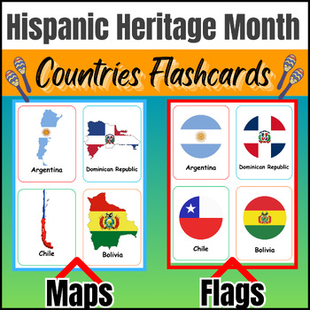 Preview of 2023 Hispanic Countries flags & Maps Flashcards