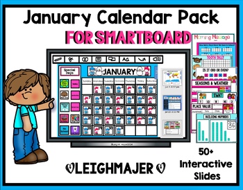 Preview of 2024 January Calendar and Math Pack for Smartboard