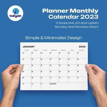 A4 & Letter 2023 Calendar Monthly Printable Planner Schedule