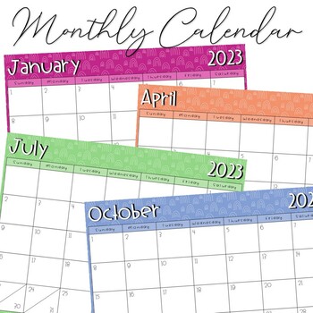 2023 Monthly Calendar - Rainbow (PDF, JPEG, PNG) by Adrienne Curren ...