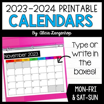 Preview of 2023-2024 Monthly Calendars