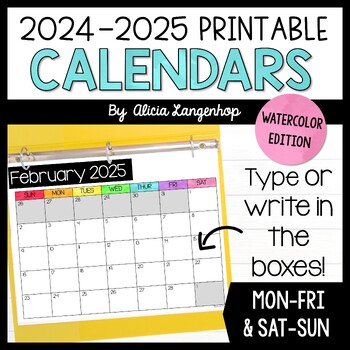 2023 2024 Monthly Calendars: Rainbow Watercolor by MsKinderhop | TPT