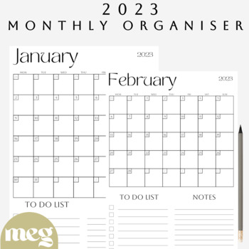 Preview of 2023 Monthly Planner | planner 2023 monthly, monthly planner printable calendar