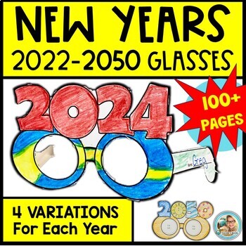 Preview of NEW YEARS 2024 - 2050 Glasses Craft | Back to School after Winter Break