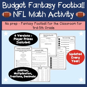 Preview of 2023 NFL Weekly Fantasy Football with Budget! Math Project for 3rd - 5th Grade
