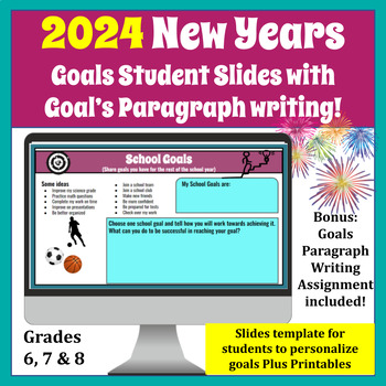 Preview of 2024 New Year's Goals Digital Student Interactive PowerPoint Slides
