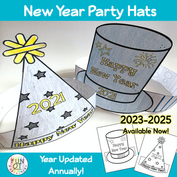 Preview of 2024 New Year's Party Hats Goal Writing Prewriting Lines Craft Activity NO PREP