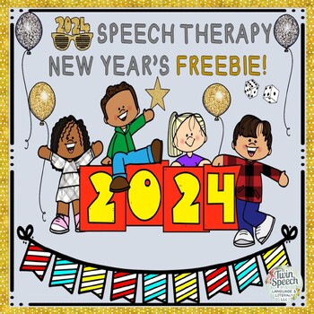 Preview of 2024 New Year's Speech Therapy Freebie! Roll & Color Articulation & Door Sign