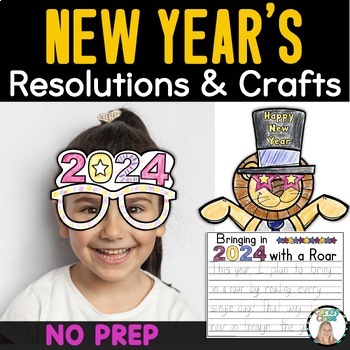 Preview of 2024 New Years Glasses Resolution Writing Craft List Goals and Graphic Organizer