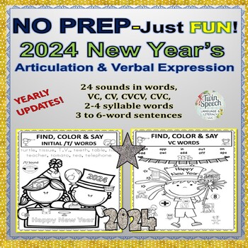 Preview of 2024 No Prep-Just Fun! New Year's Articulation & Verbal Expression