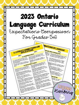 Preview of 2023 Ontario Language Grade 5 + 6 Expectation Comparison