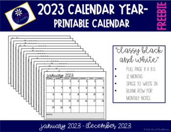 Preview of 2023 Printable Calendar - Simple and Classy FREEBIE