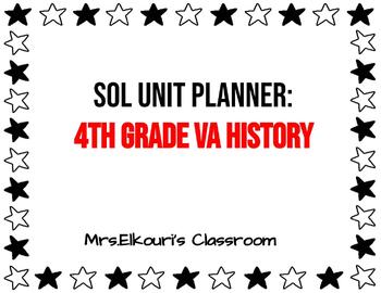 Preview of 2023 SOL Unit Planner 4th Grade VA History