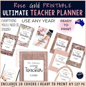 Preview of Teacher Planner Australian Teachers Binder - ROSE GOLD PINK