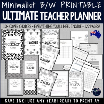 Preview of 2023 Teacher Planner Binder Printable - BLACK WHITE MINIMAL