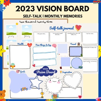 2023 VISION BOARD TEMPLATE, SELF-TALK,GOAL SETTING,MONTHLY MEMORIES FOR ...