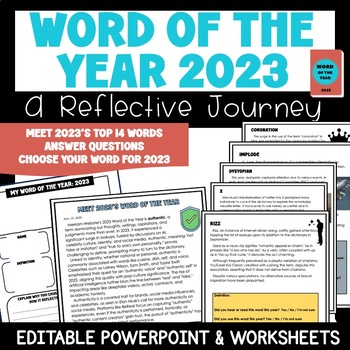 Preview of 2024 New Year Reflection: 2023 Word of the Year Review | Slideshow & Worksheets