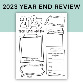 Preview of 2023 Year End Review, New Year's Reflection, 2024 New Year's Eve PDF Worksheet
