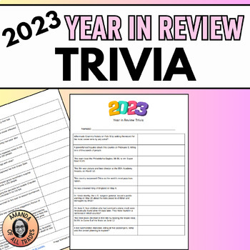 Preview of 2023 Year in Review Current Events Trivia with Answer Key Quiz Bowl