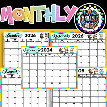 Preview of 2024-2025-2026 Monthly Calendar Color |Printable Monthly School Year