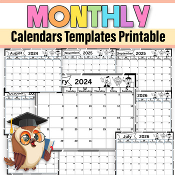 Preview of 2024-2025-2026 Monthly Calendar White & Black |Printable Monthly School Year