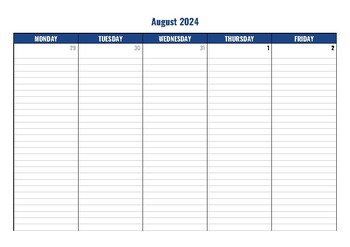 Preview of 2024-2025 Calendar Template Monday-Friday Weekly Planner (August-December)