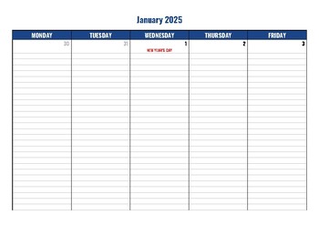 Preview of 2024-2025 Calendar Template Monday-Friday Weekly Planner (January-June)