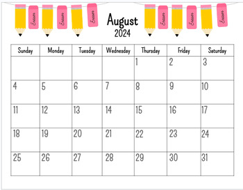 Preview of 2024-2025 Editable Academic Calendar