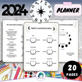 Preview of 2024-2025 Moon & Astrology Planner: Editable & Printable Monthly Calendars
