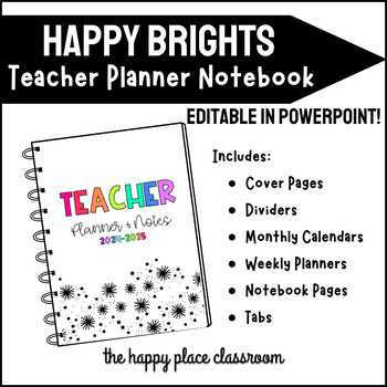 Preview of 2024-2025 Teacher Planner Notebook ▪️ Happy Brights