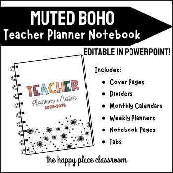 Preview of 2024-2025 Teacher Planner Notebook ▪️ Muted Boho