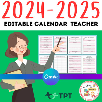 Preview of 2024-2025 Teacher Planner - Teacher Planner 2024 - editable calendar 2024
