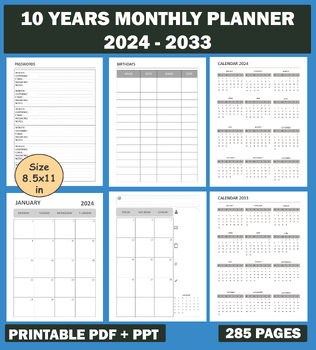 Preview of 2024-2033 Ten Year Monthly Planner - Schedule Organizer and Appointements Book.