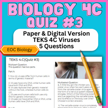 Preview of 2024 Biology New Question Types TEKS 4C Quiz 3 (Viruses - STAAR EOC)