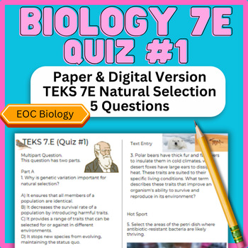 Preview of 2024 Biology New Question Types TEKS 7E Quiz 1 (Natural Selection - STAAR EOC)