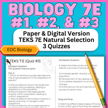 Preview of 2024 Biology New Question Types TEKS 7E - 3 Quizzes Natural Selection STAAR EOC)
